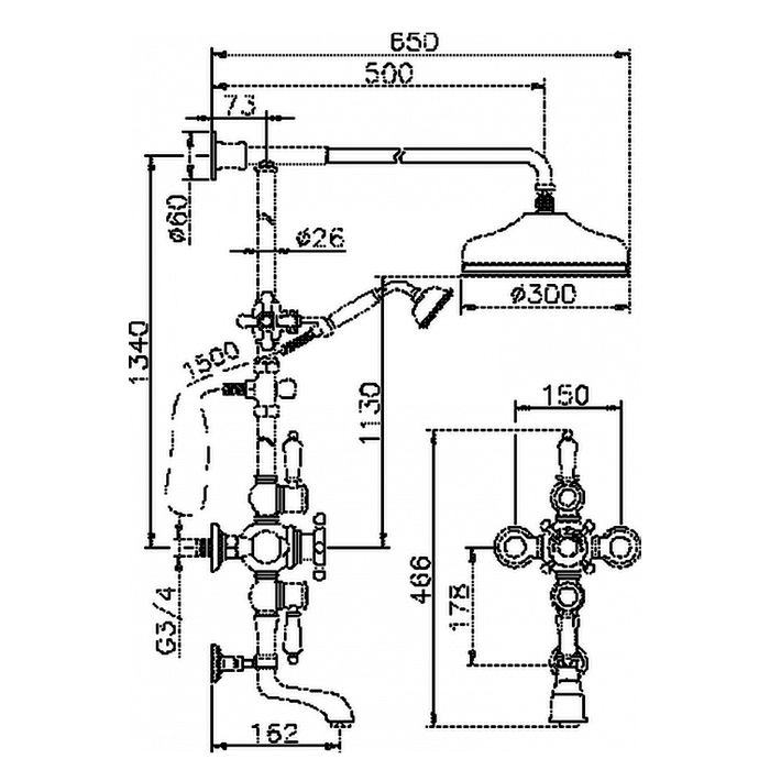 HUBER Victorian Настенная душевая система:термостат для душа,верхний душ,ручной душ с держателем и шланг, цвет никель мат