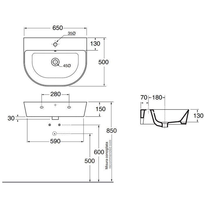 AZZURRA FORMA Раковина накладная/подвесная  65х50х16 см, с 1 отв под смеситель, цвет белый