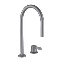 Kartell by laufen смеситель для раковины однорычажный на 2 отверстия, поворотный излив 166 мм, без донного клапана, PVD матовая нержавеющая сталь