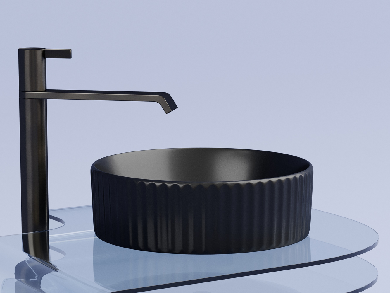 Умывальник чаша накладная круглая (цвет Черный Матовый) Элемент (Element) 360x360x115мм, артикул CN6057MB