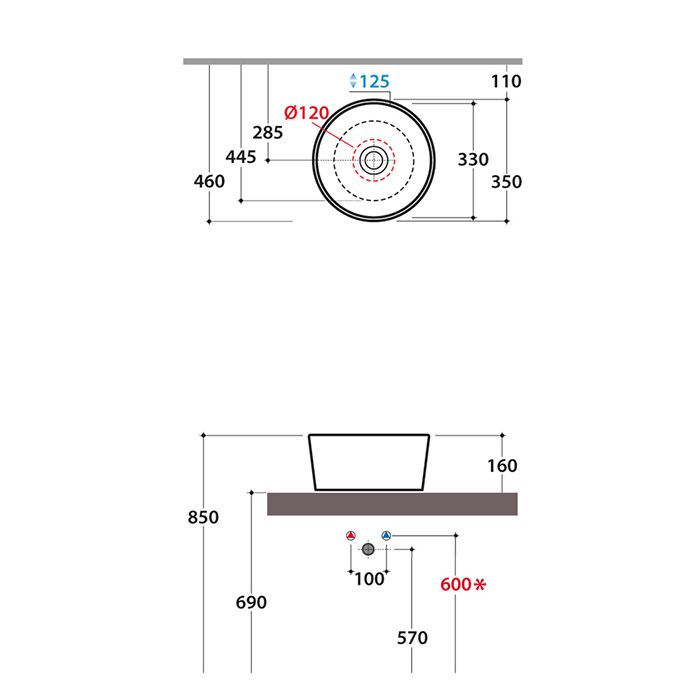 Globo Le Pietre Раковина накладная круглая 35х18 см, цвет вулканический серый