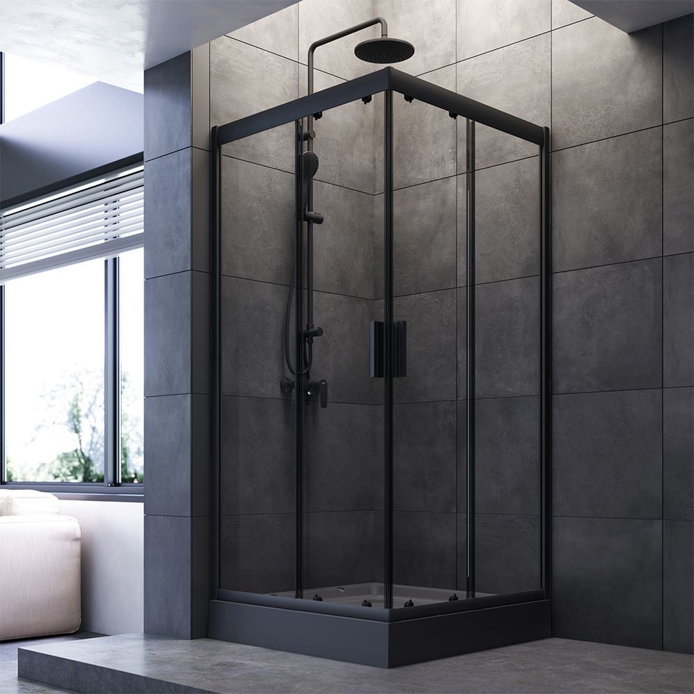 W90G-403-090BT Душевое ограждение Gem Square Slide 90x90 стекло прозрачное, профиль черный матовый, W90G-403-090BT Душевое ограждение Gem Square Slide 90x90 стекло прозрачное, профиль черный матовый,