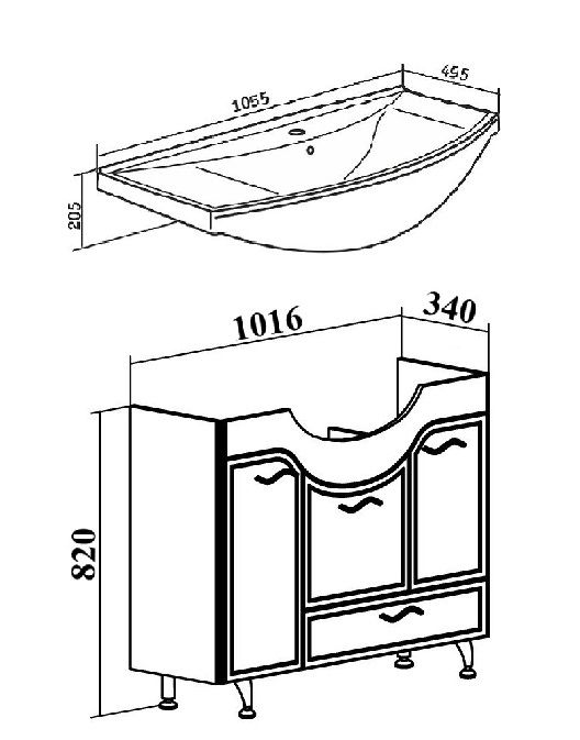 Тумба Runo Севилья 105 под умывальник УТ000001524 (Стиль 105) (00000000598), артикул 00000000598