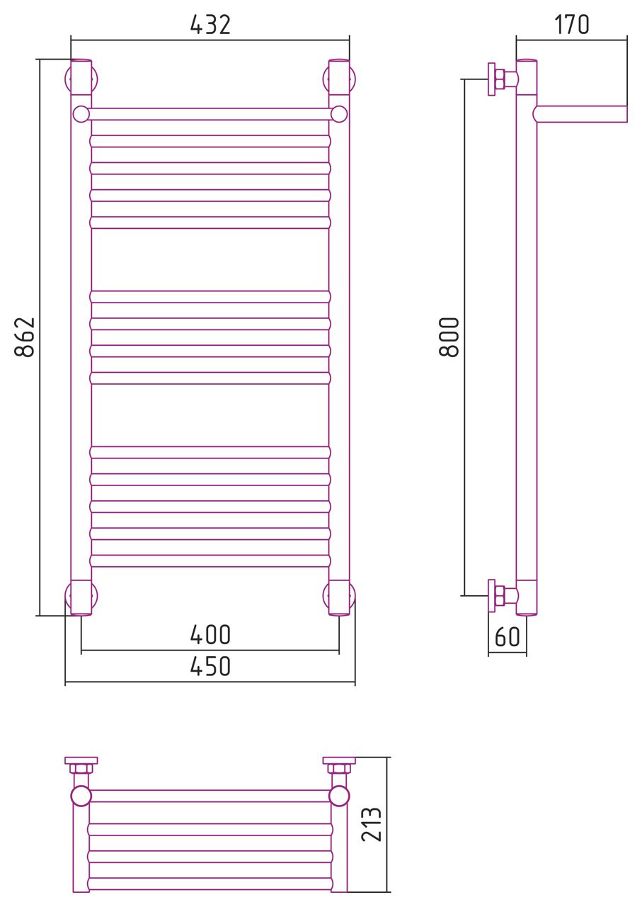 Полотенцесушитель водяной "БОГЕМА 1П +" 800х400 (Матовая шампань)