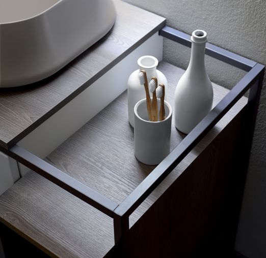 Simas Frame Металл.структура 105x57xh72 с ящиком с мех.открывания push pull и с открытым элементом. Сифон имонт.набор включены. цвет серый ясень, артикул FM1 сер. ясень