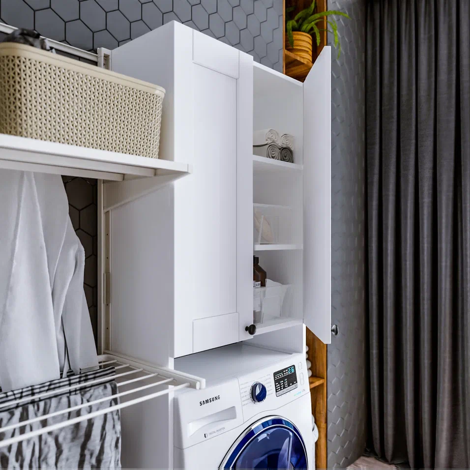 Шкаф над стиральной машинкой Бриклаер Хелена (рамочный) 64 см, белый