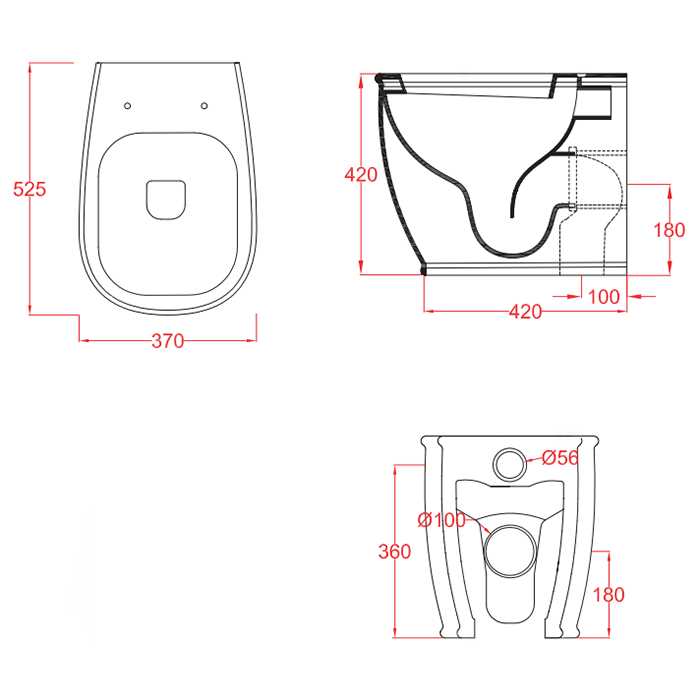 Artceram ATELIER Унитаз напольный, 52х37хh42см, безободковый, слив универсальный, с крепежом, цвет: черный матовый