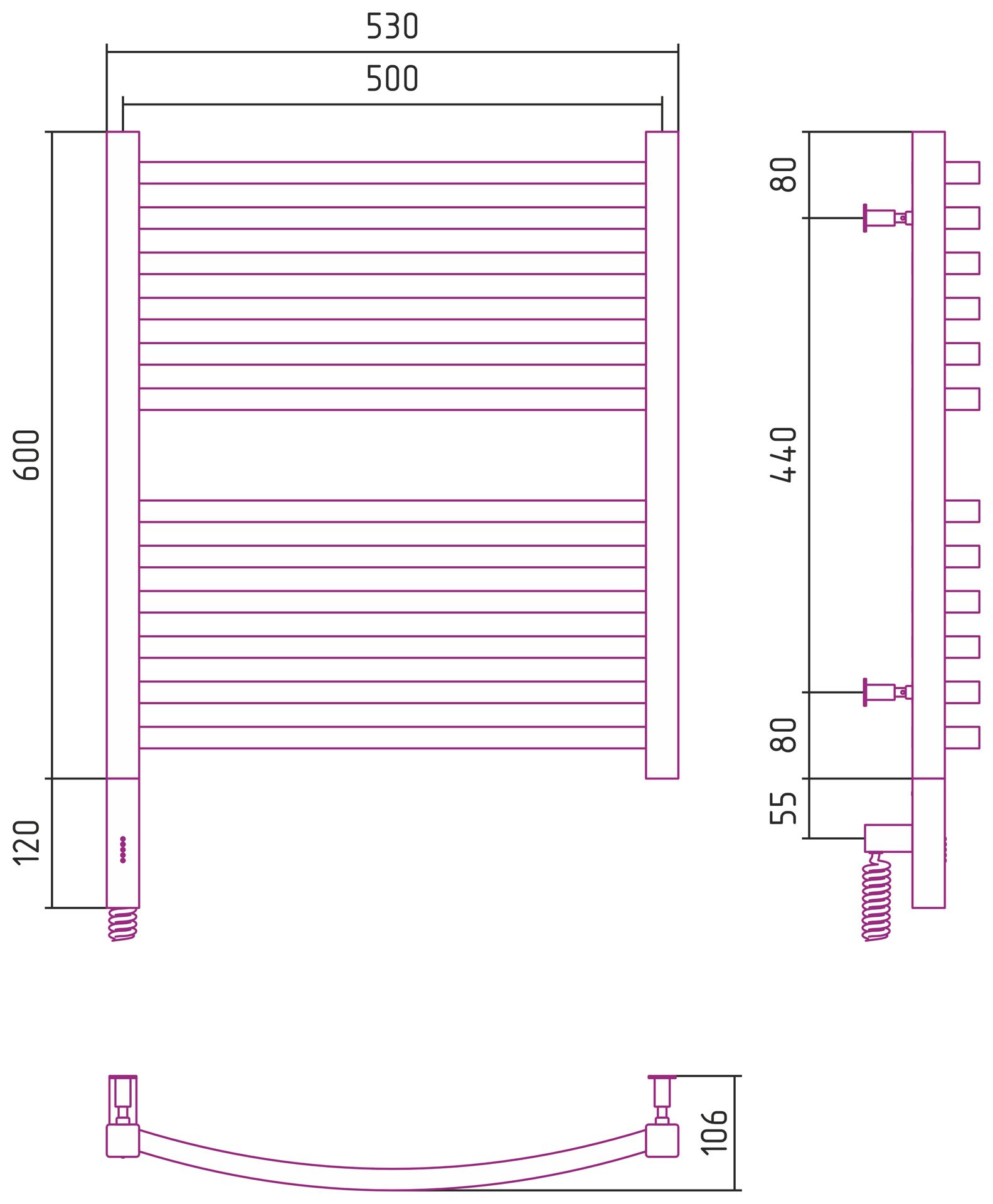Полотенцесушитель электрический АРКУС 3.0 600х500 МЭМ левый (Без покрытия)