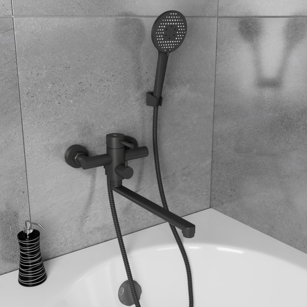 Смеситель для ванны с длинным поворотным изливом RUSH Melos (SUS1101-51Black), артикул SUS1101-51Black