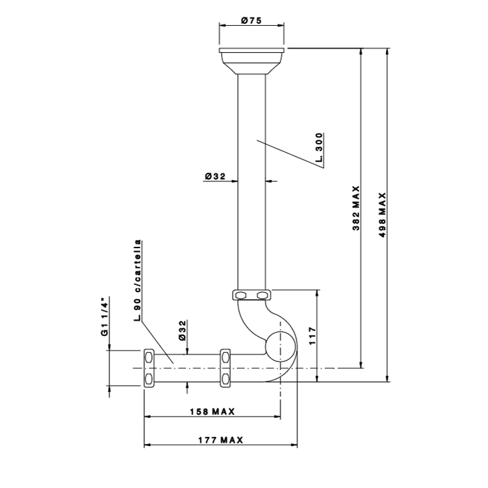 Nicolazzi Complementi Сифон S 1”1/4 без донного клапана для биде, цвет: бронза