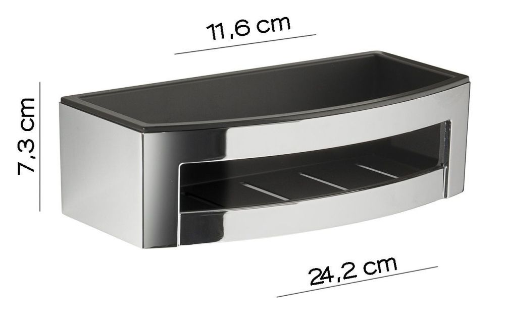 Gedy, решётка прямоугольная 1-уровневая c ABS вкладышем (24,2х11,6хh7,3), цвет хром - черный пластик, артикул A718(43)