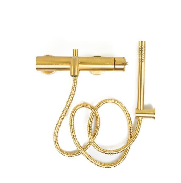 Emmevi Filobrass, однорычажный (со стержнем) смеситель для ванны с набором для душа, цвет зачищенное золото