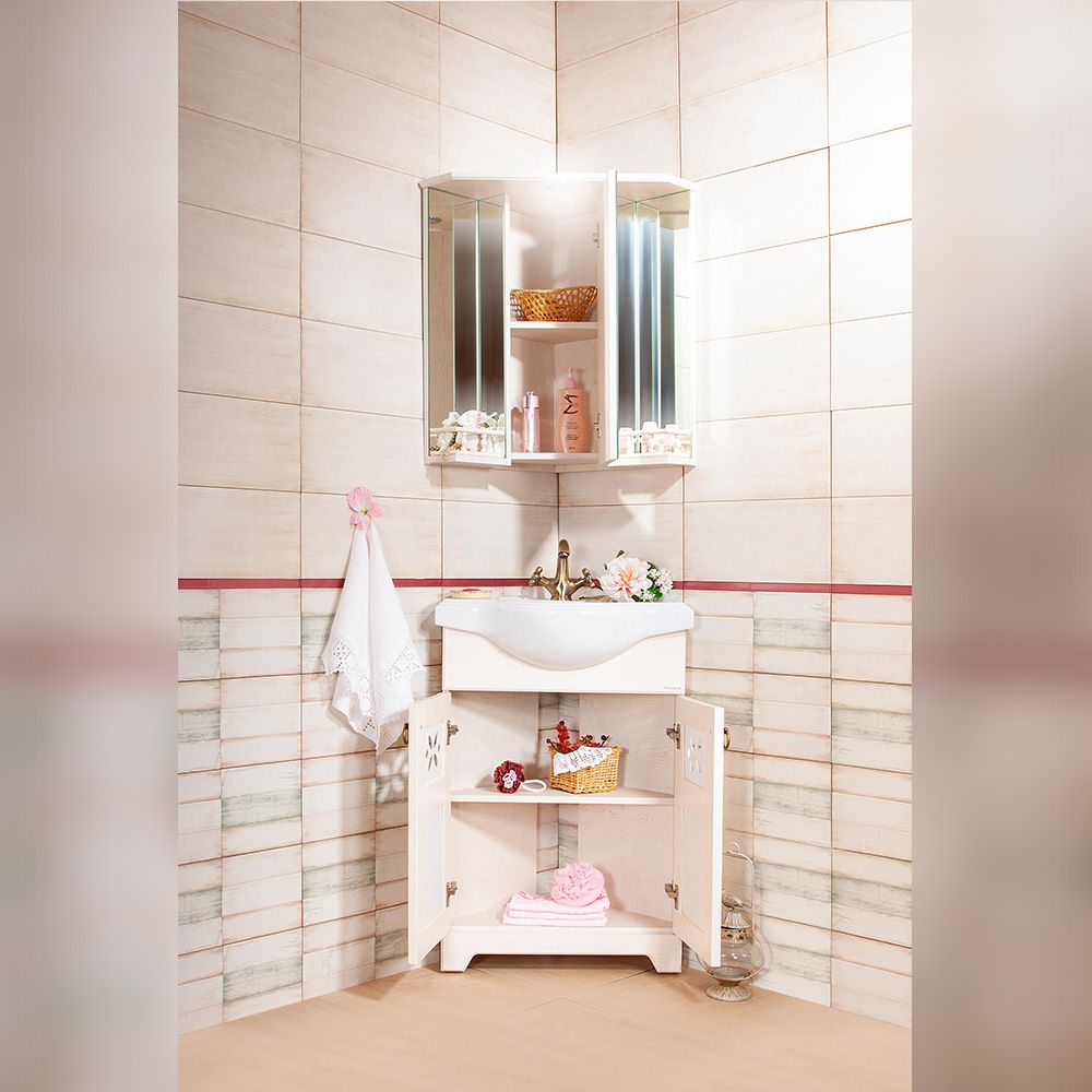 Зеркальный шкаф Бриклаер КАНТРИ с балюстрадой, бежевый дуб прованс, артикул 4627125413711