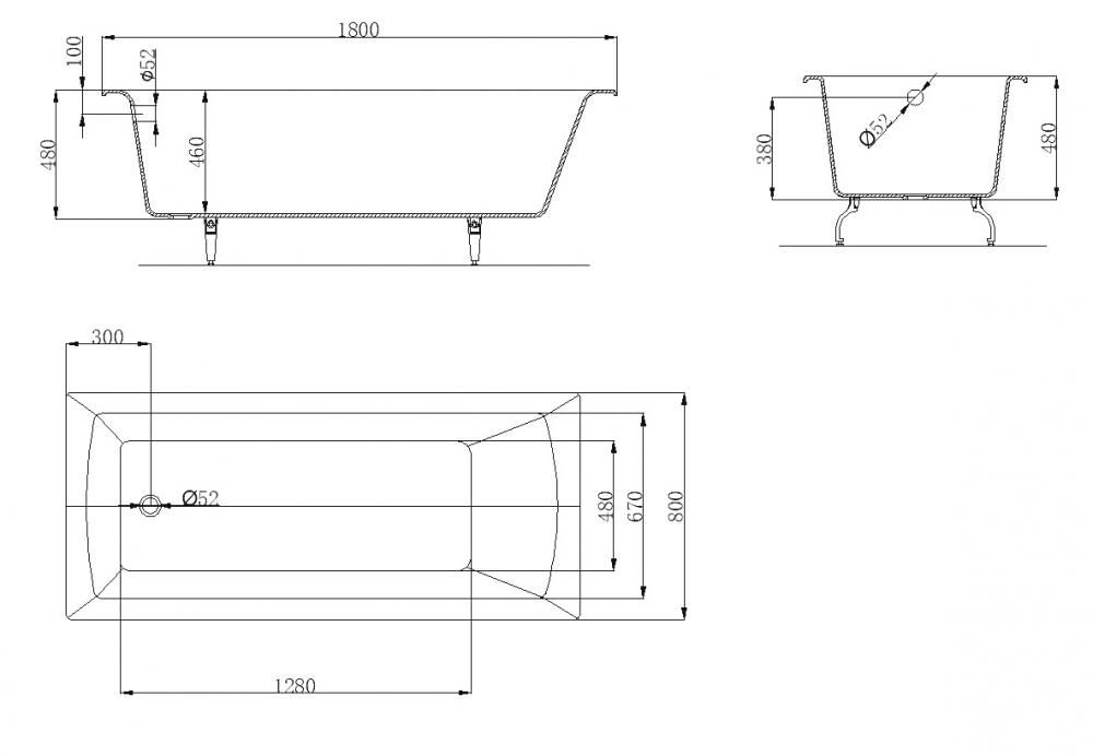 Ванна чугунная Конунг 1800*800 б/п, без ручек, ножки в комплекте