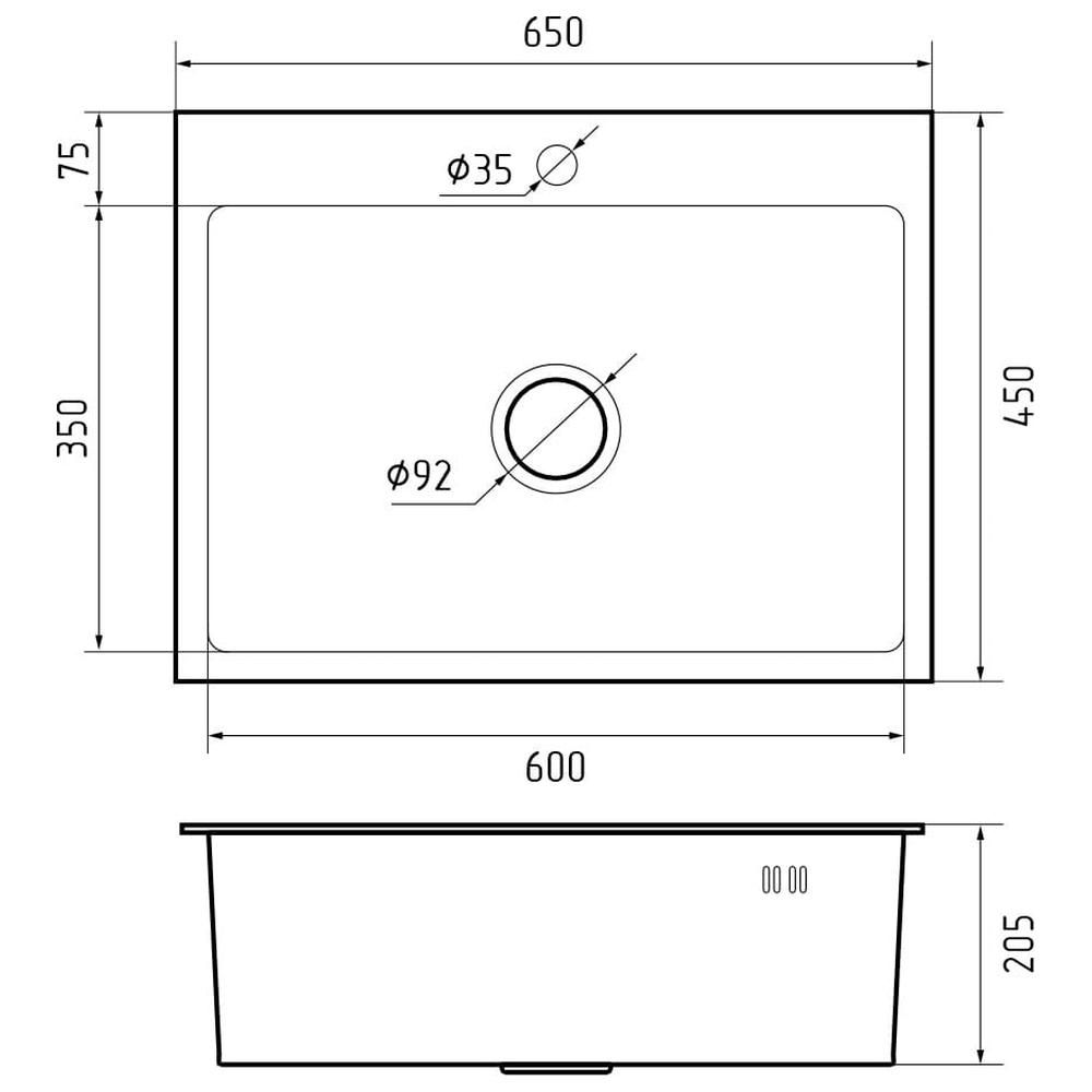 Кухонная мойка GranFest 6545, графит, артикул 6545 PVD графит