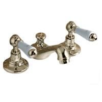 Devon Dandy Смеситель для биде на 3 отв., с донным клапаном, c ручками белыми, цвет: светлое золото