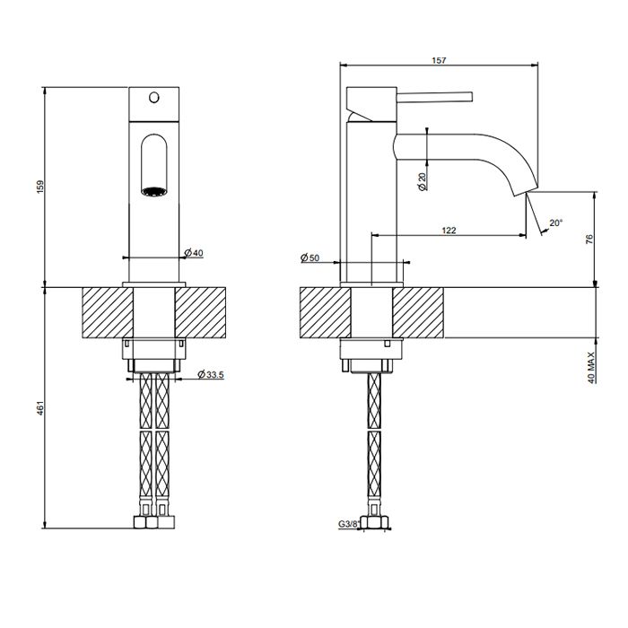 GESSI 316 Смеситель для раковины на 1 отверстие без донного клапана, излив 123мм, цвет: brushed black metal pvd