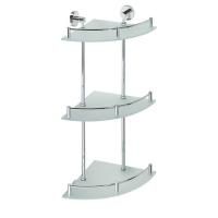 Полка X-ROUND металлическая, стеклянная, угловая, тройная, с бортиком, 270x670x270 мм, хром, Sapho