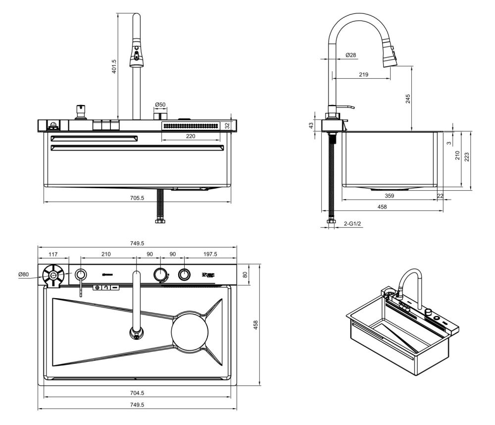 Мойка многофункциональная ПРОФСАН (PSM-9942ST), артикул PSM-9942ST
