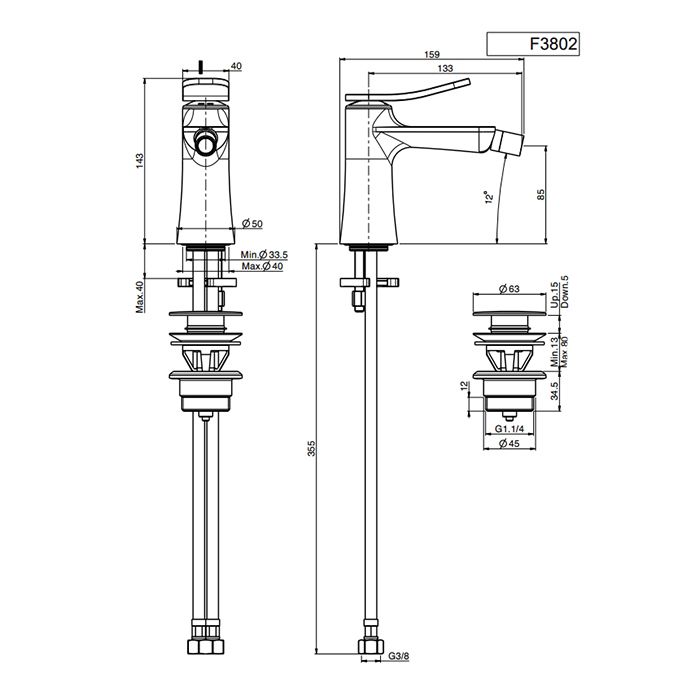 Fima Carlo Frattini, Bathroom Flo', Смеситель для биде однорычажный, донный клапан, гибкая подводка, цвет-хром