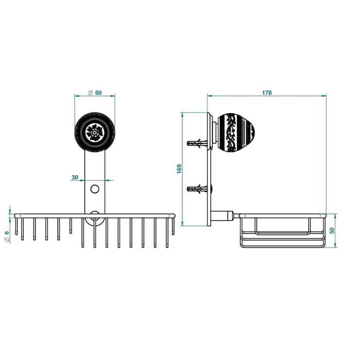 THG MARQUISE NOIR DECOR OR Мыльница-корзина металлическая 240х130 мм., подвесная, декор черный/золото, цвет полированное золото
