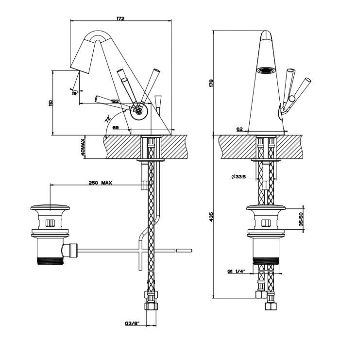 GESSI CONO Смеситель для раковины, однорычажный, с донным клапаном, цвет хром