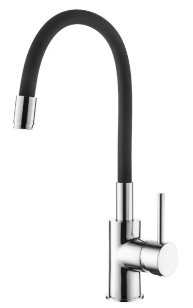 AQG WOLLOBY, смеситель для кухни с гибким черным изливом, цвет хром