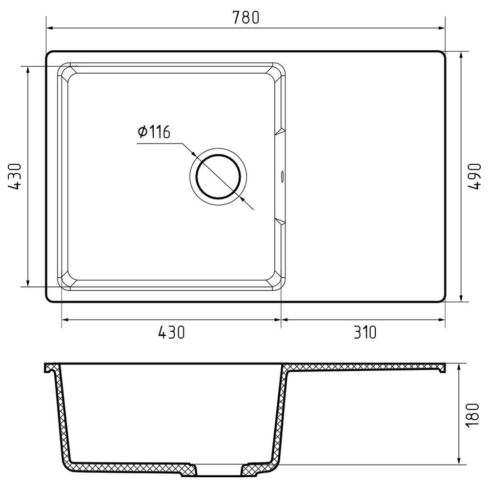 Кухонная мойка GranFest URBAN 678L, серый, артикул 678L серый