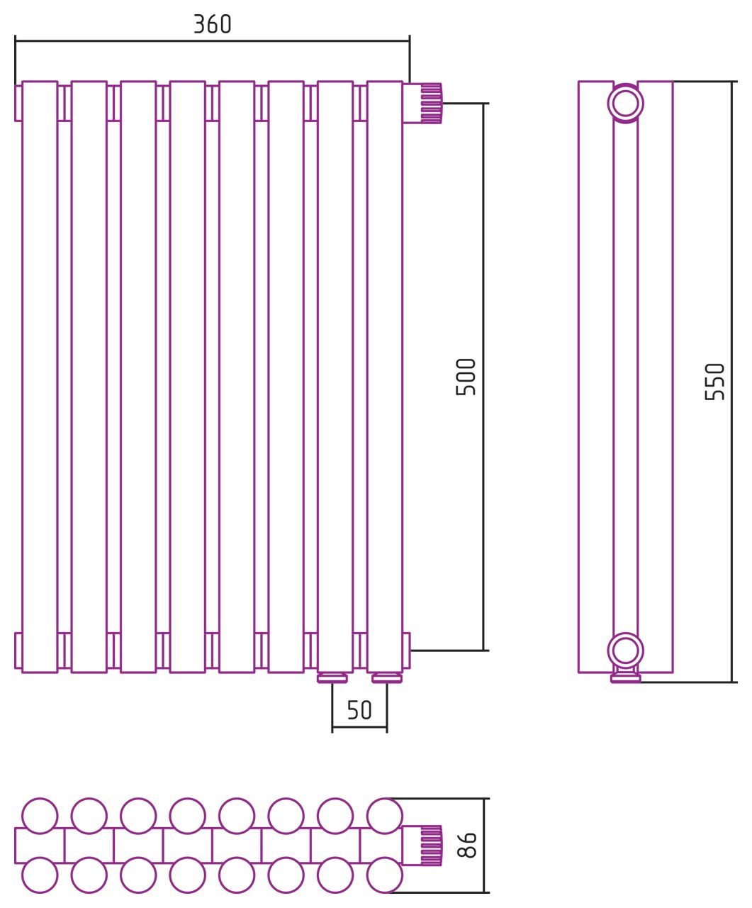 Отопительный радиатор ЭСТЕТ-11 н/ж EU50 500х360 / 8 сек (МУАР Темный Титан) Отопительный радиатор ЭСТЕТ-11 н/ж EU50 500х360 / 8 сек (МУАР Темный Титан)