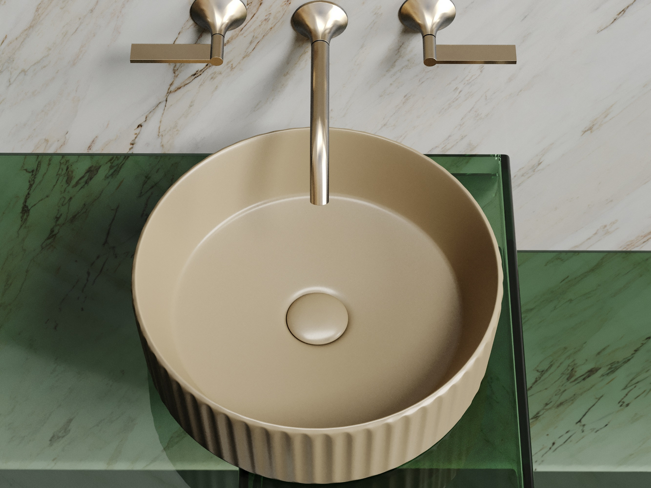 Умывальник чаша накладная круглая (цвет Капучино Матовый) Элемент (Element) 360x360x115мм, артикул CN6057MC