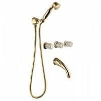 Bongio Fleur Blanc Встраиваемый комплект для ванны-смеситель с изливом, перекл. и ручным душем, цвет золото/белый фарфор(без встраиваемой части 09680)