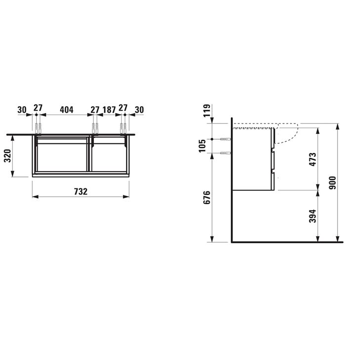Laufen Alessi One Тумба под раковину 8.1497.6, 730х320х475мм, с 2 выдвиж. ящиками, цвет: белый глянцевый, артикул 4.2445.0.097.631.1