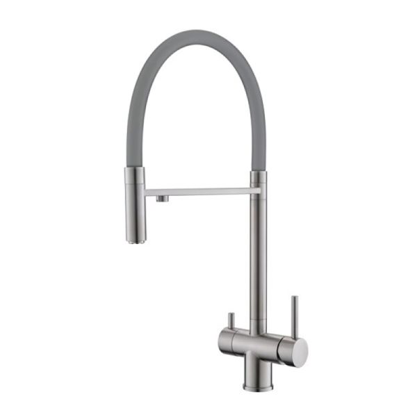 Смеситель для кухни с гибким изливом и подключением фильтра WesnaArt EKO05-161, сатин