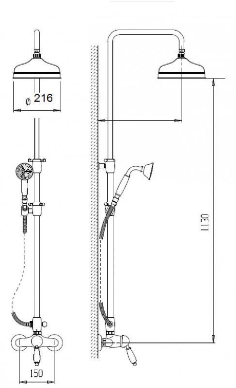 Душевая стойка со смесителем, верхним и ручным душем CEZARES GIUBILEO-CD