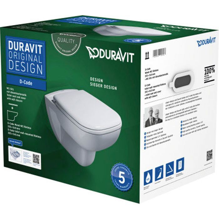 Duravit D-Code Комплект: подвесной унитаз Rimless 257009 355х545 мм.+ сиденье с автоматическим закрыванием 006739 (''СПЕЦЦЕНА с нашего склада'')