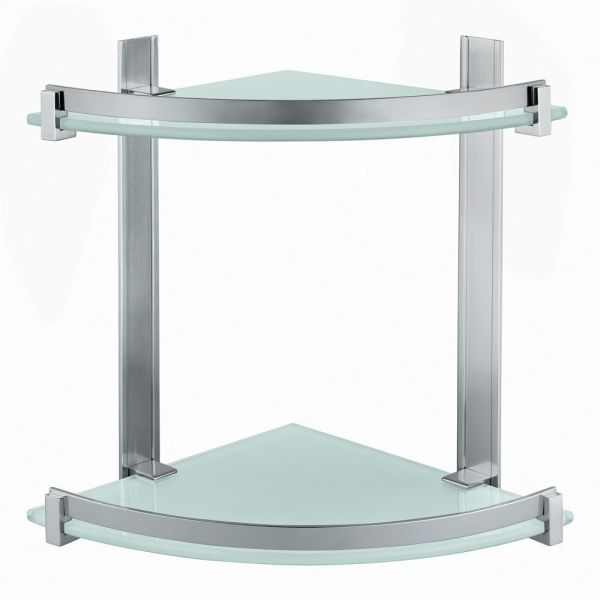 Gedy, стеклянная полукруглая 2-х уровневая полка с бортиком (26х26хh30), цвет зачищенный хром