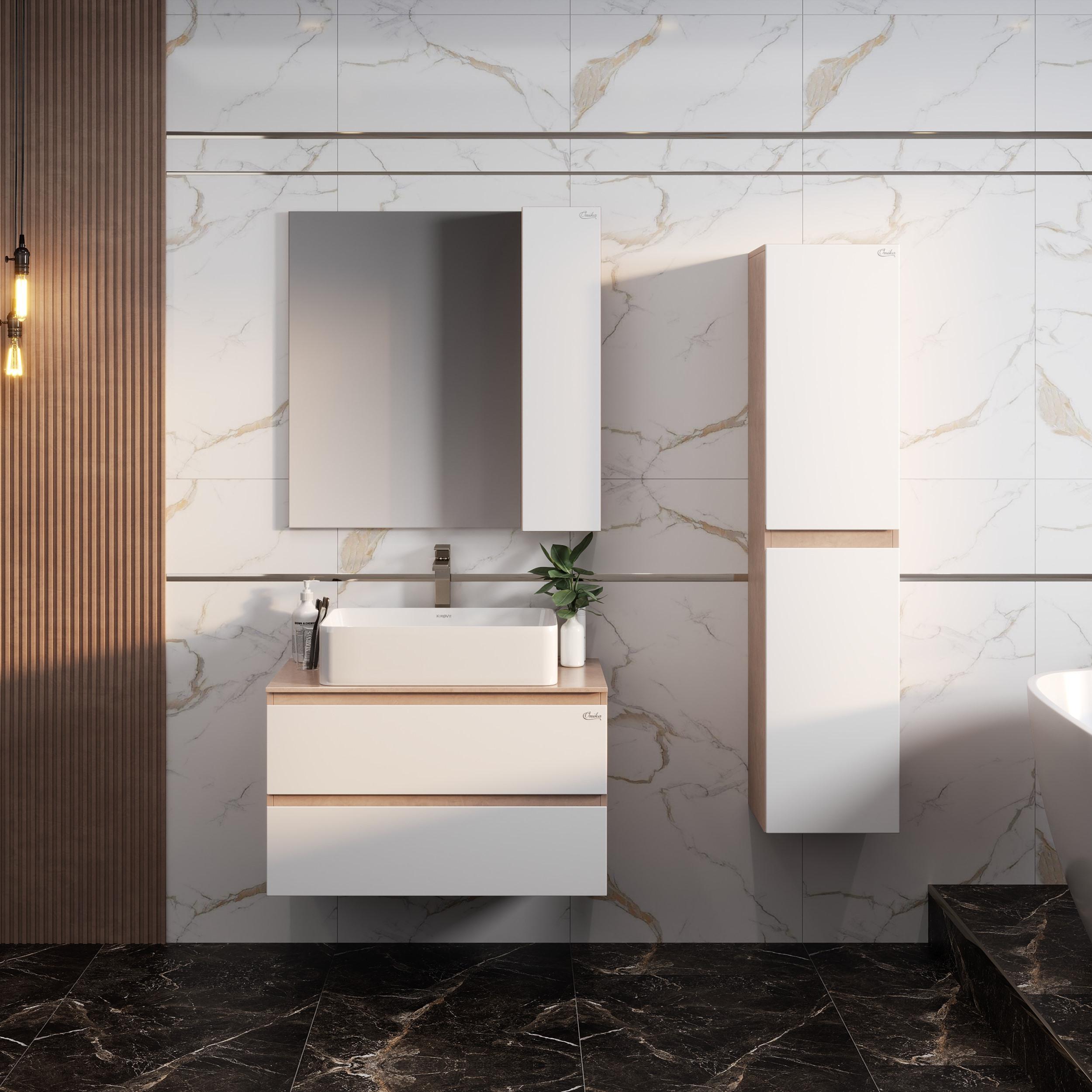 Шкаф-зеркало Onika Алеста 80 белый/камень светлый, правый