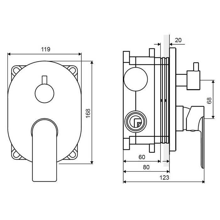 Смеситель для душа скрытого монтажа EXCELLENT Glad ARAC.1145CR (хром)