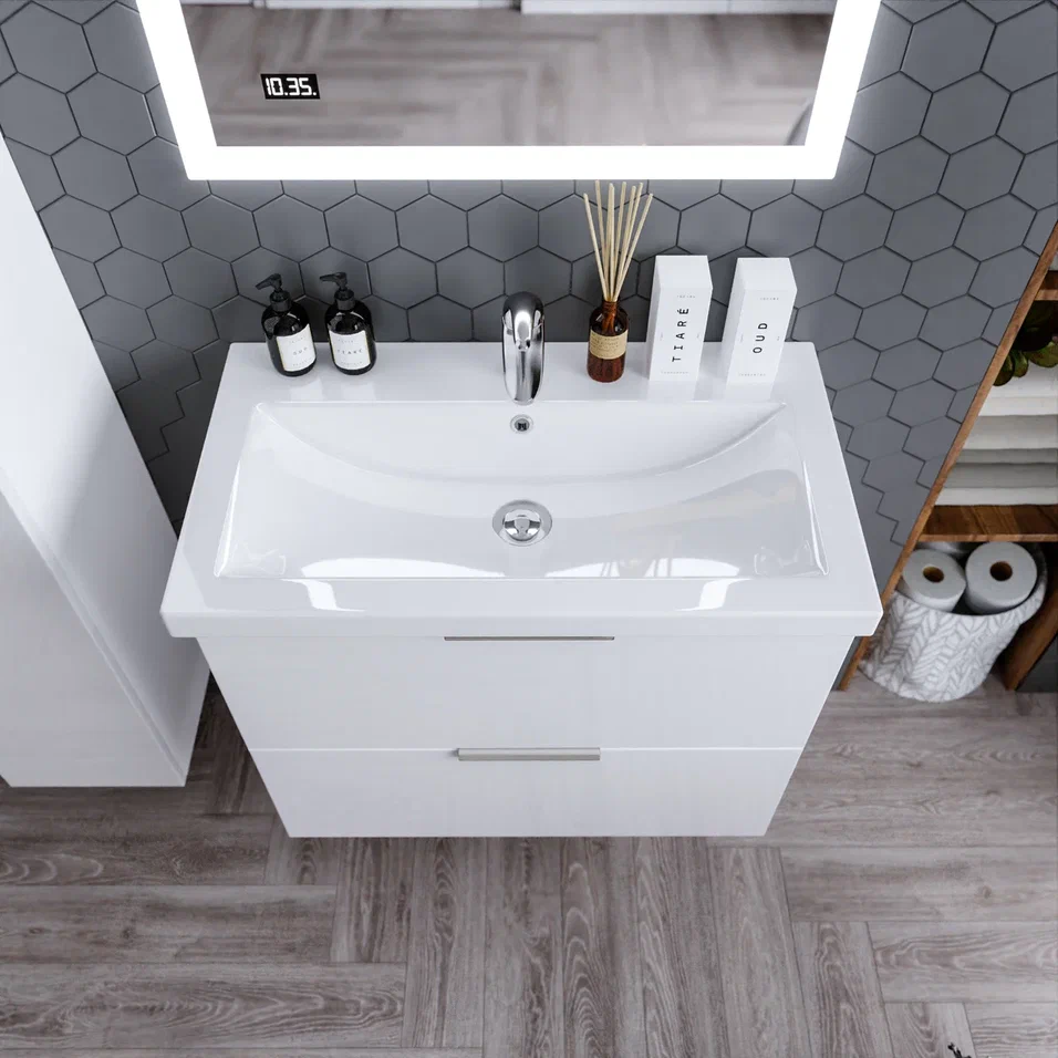 Тумба под раковину подвесная Бриклаер Хелена белый, 80 см, артикул 4627125416361