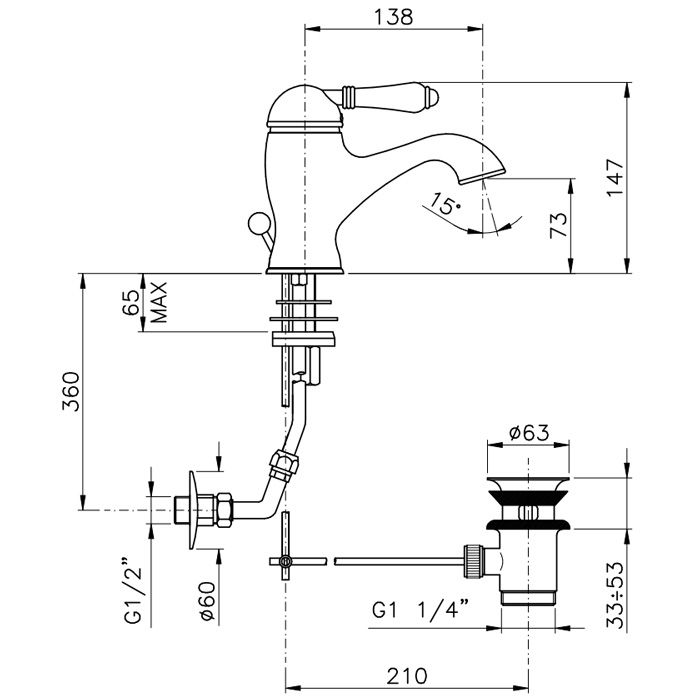 Nicolazzi P.m. Blanc Смеситель для раковины однорычажный, с донным клапаном, ручки белая керамика, цвет: золото