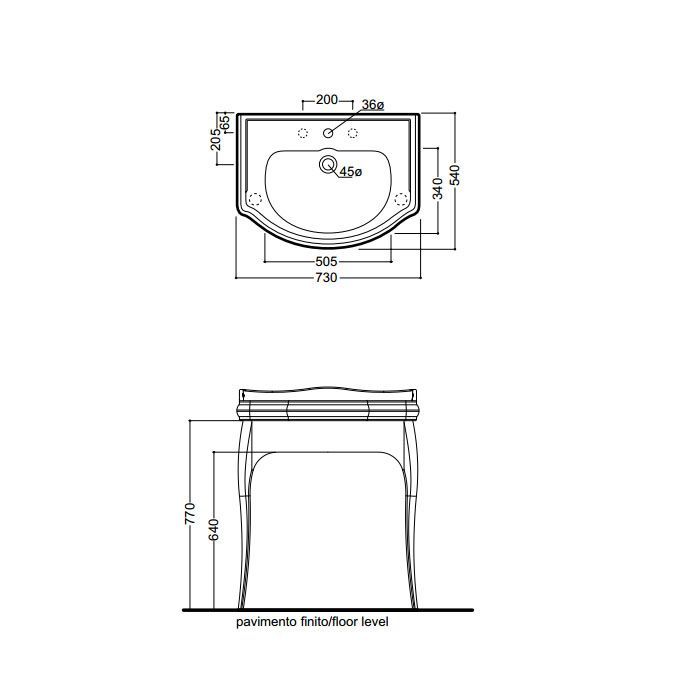 KERASAN Retro Комплект мебели черный глянцевый для раковины 73см, ножки (арт.736290): хром (упаковка-2 коробки), артикул 7362K2