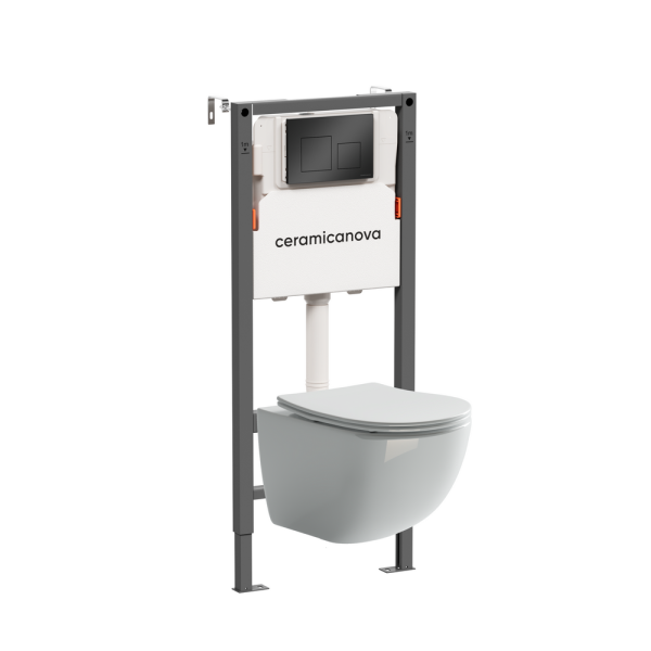 Комплект Подвесной унитаз Форма (Forma) Безободковый (Rimless) + Система инсталляции Баланс (Balance) кнопка Квадрат (Square), черный матовый