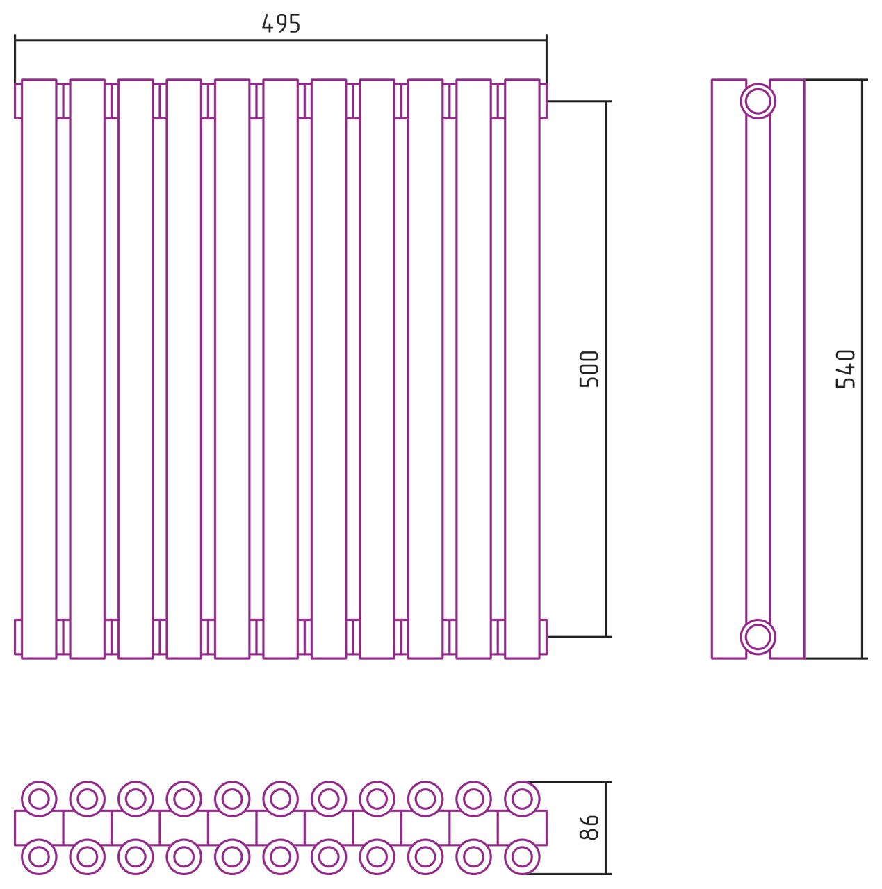 Отопительный радиатор ЭСТЕТ-00 н/ж 500х495 / 11 сек (Шампань)