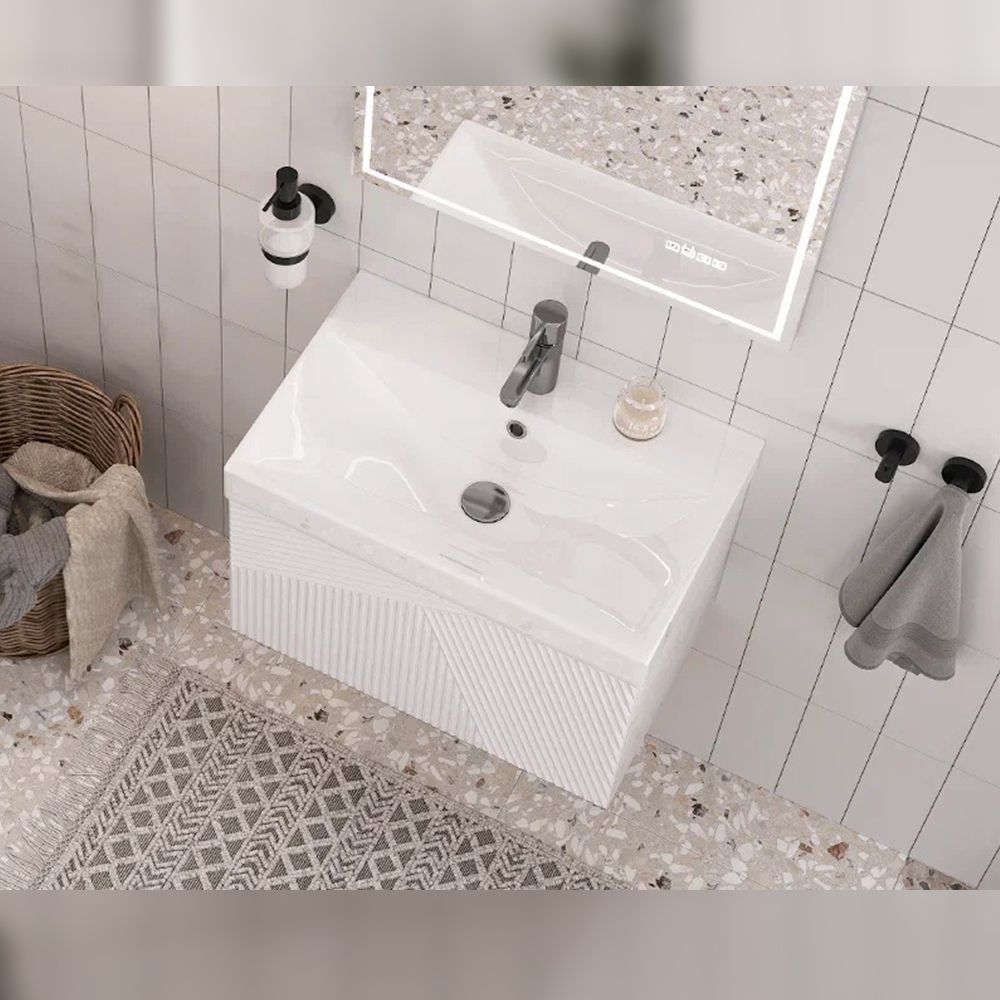 Тумба под раковину подвесная Velvex Edge tp.EDG.9696.60.1Y белый глянец, 60 см, артикул tp.EDG.9696.60.1Y белый глянец