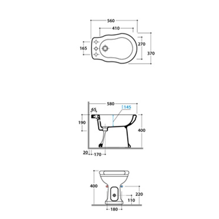GLOBO Paestum Биде напольное (не пристенное) 56*37см с 1 отв. под смеситель, с комплектом креплений, цвет: белый