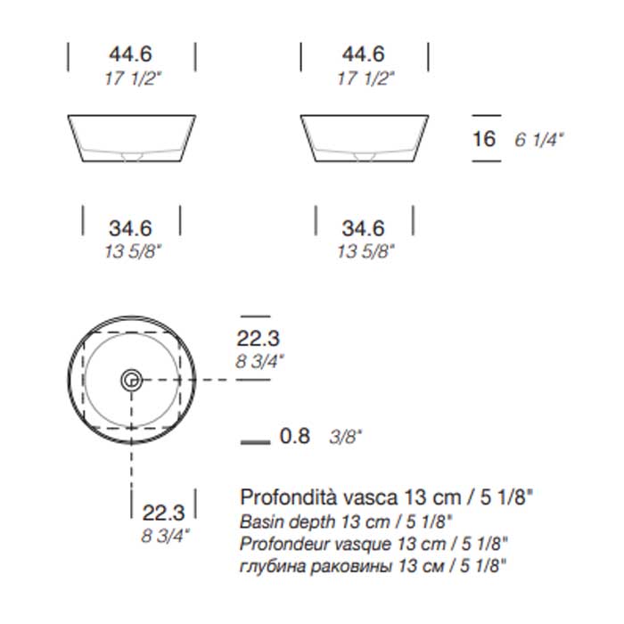 MILLDUE  Раковина чаша  AZUMA 45  из CRISTALPLANT ,44,6х16 см, без отв для смесителя, цвет белый матовый MILLDUE  Раковина чаша  AZUMA 45  из CRISTALPLANT ,44,6х16 см, без отв для смесителя, цвет белый матовый