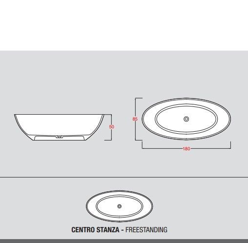 GRUPPO TREESSE CAMELIA Ванна отдельностоящая 1800х850х500 мм.,без перелива, объем 300л, сифон, цвет и материал SMOKEY TRANSPARENT RESIN