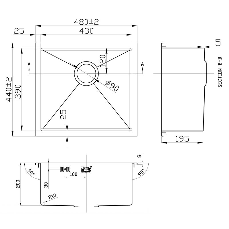Кухонная мойка ZorG RX-4844 Нержавеющая сталь