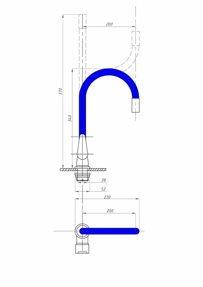 Смеситель для кухни FAUZT FZs-822-B101 гибкий излив тип См-МОЦБА Синий, артикул FZs-822-B101