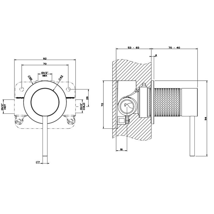 GESSI 316 Встраиваемый смеситель на 1/2" на 1 источник (внешняя часть), цвет: brushed black metal pvd